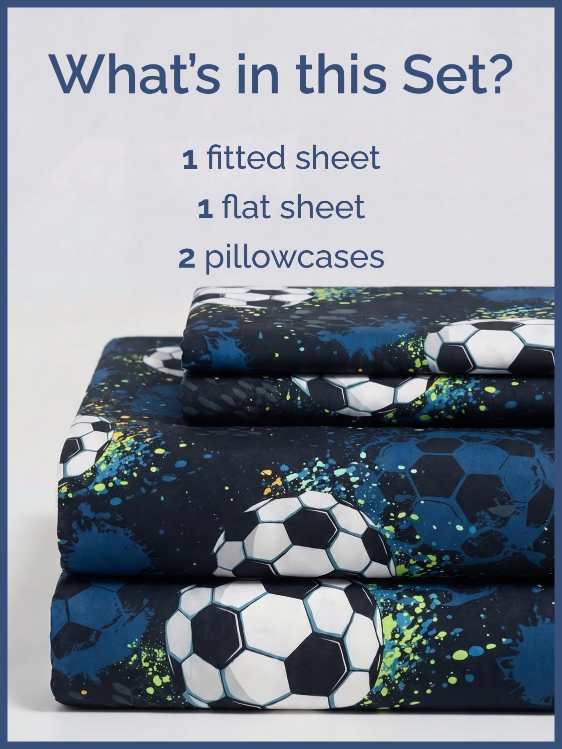 CGK Unlimited Kids Midnight Soccer Full 4 Piece Sheet Set - Boys, Girls, Teens, Toddler - Easy Fit Deep Pockets - Soft, Cooling & Breathable Sheets - Cute, Cozy, Fade & Wrinkle Free - Machine Washable