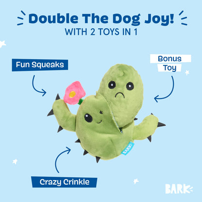 Barkbox 2 in 1 Interactive Plush Dog Toy - Rip and Reveal Toy for Dogs and Puppies - Stimulating Squeaky Pet Toys | Consuela Cactus Small