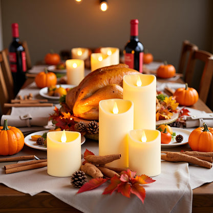 LEOSAN led Flameless Candles Outdoor Indoor Battery Operated Flickering Candles with Remote Timers, Won't Melt, Ivory Plastic D3inxH4in5in6in for Halloween, Party, Valentine's Day, Wedding 9 pcs