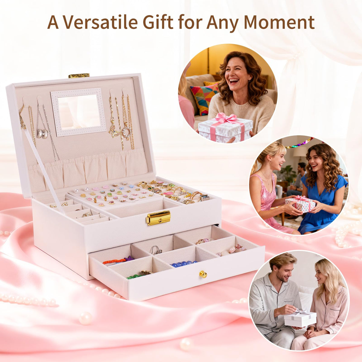 coobest Jewelry Box, 2 Layer Jewelry Organizer with Velvet Earring Organizer, Jewelry Holder Organizer Travel, White Jewelry Boxes for Women, Jewelry Boxes & Organizers for Girls, Christmas Gifts