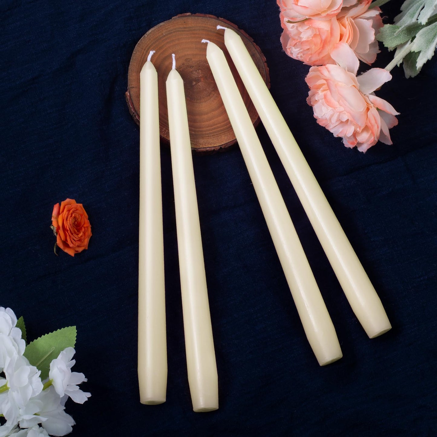 Everymoment Ivory Taper Candles - 24 Pack 10 Inch Candlesticks - Dripless & Smokeless Tapered Candle 8 Hours Unscented Cream Candle Sticks - Perfect for Wedding Holiday Dinner Party Home Decor