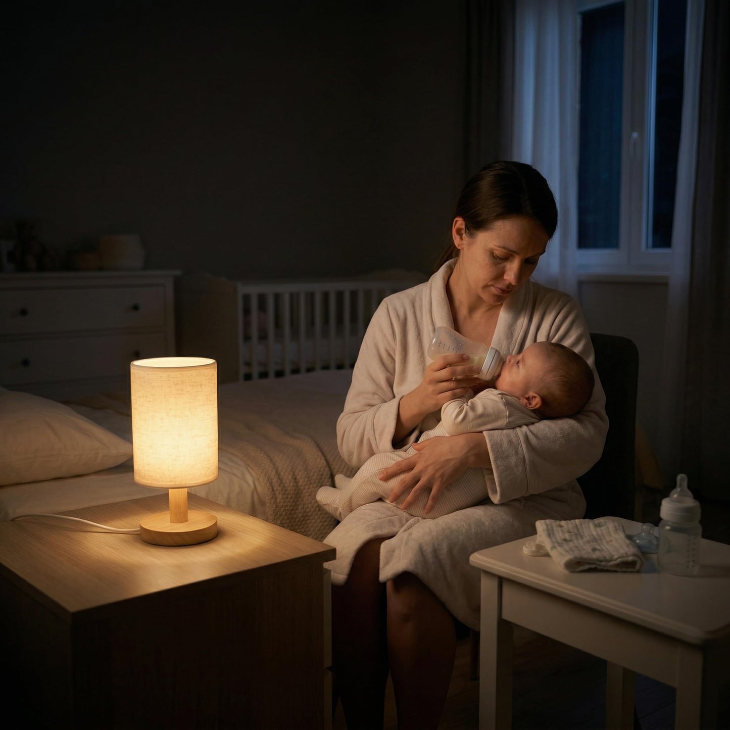 Puzipha Small Bedside Table Lamp with USB Powered, Minimalist Rustic Wood Base &Linen Shade, 2700K Warm Eye-Care Night Light, Farmhouse Boho Nightstand Lamp for Bedroom Dorm Nursery Kids Room Kitchen