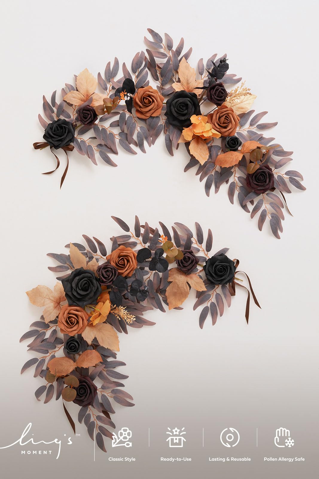 Ling's moment 2Pack 2ft Artificial Flowers Garland Halloween Black & Orange Lantern Flower Centerpieces Wedding Aisle Decor Chair Flowers Arch Floral for Signs DIY Table Wall Window Cake Decoration