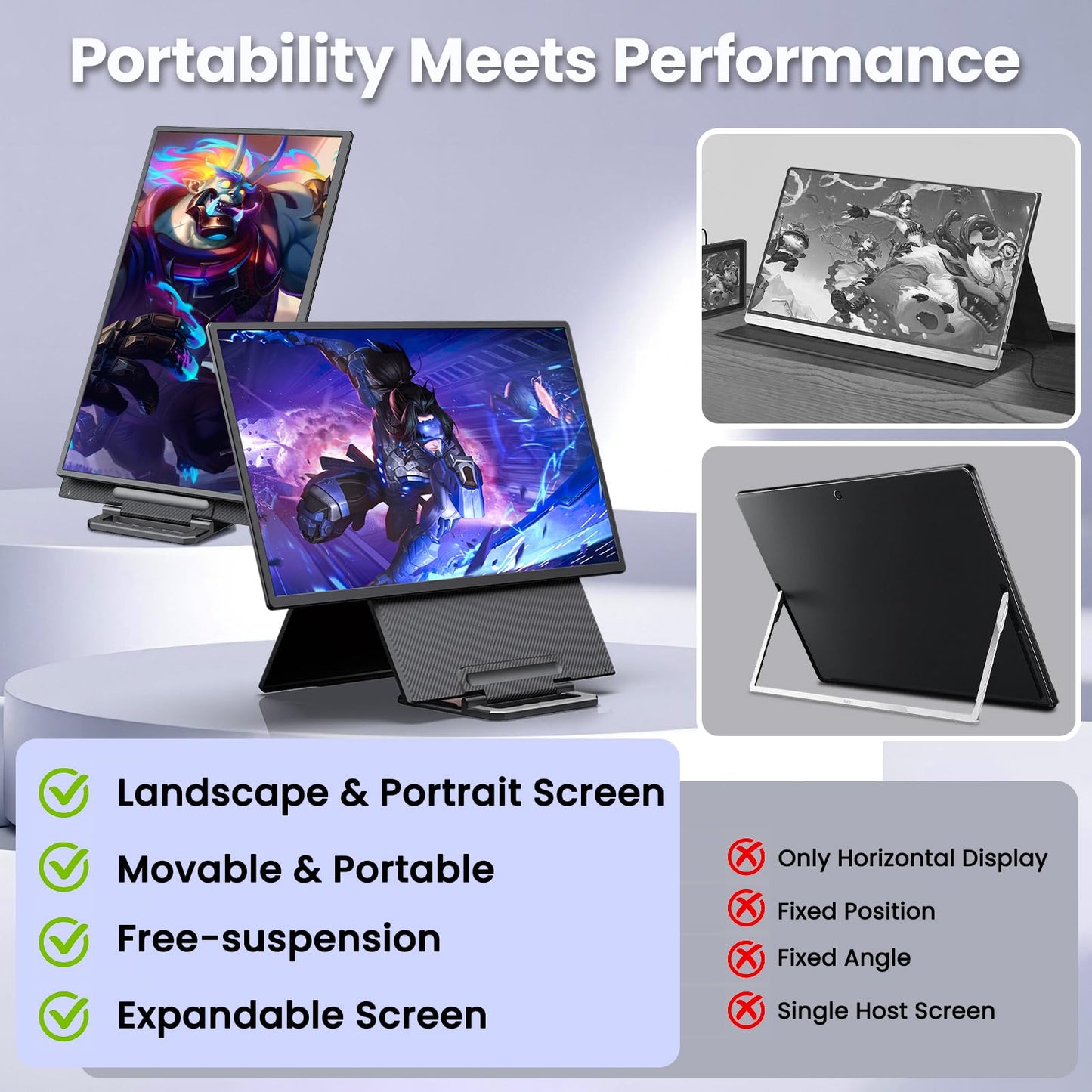 23.8'' Portable Monitor,FHD 1080P 100Hz IPS Laptop Screen Extender,USB-C HDMI Large Office Gaming Second Monitor Extender with Detachable Stand for Mac Windows PS5 Xbox Switch(Built-in Speakers)