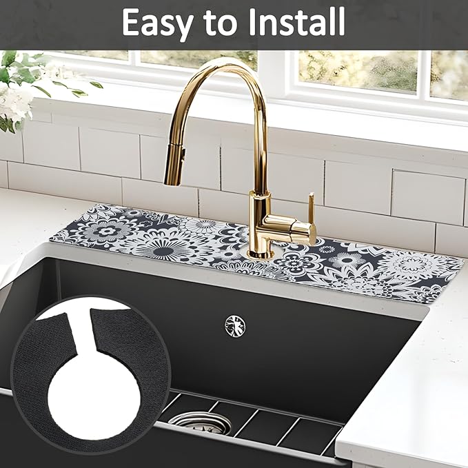 24" X 5.5" Kitchen Sink Splash Guard Faucet Mat Mandala Super Absorbent Fast