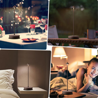 YIBEN 2Pack Rechargeable Cordless Table Lamp, Portable Powered LED Battery 6000mAh Metal USB Desk Lamp, 3 Levels Brightness Light for Restaurants Outdoor (2pack ferruginous)