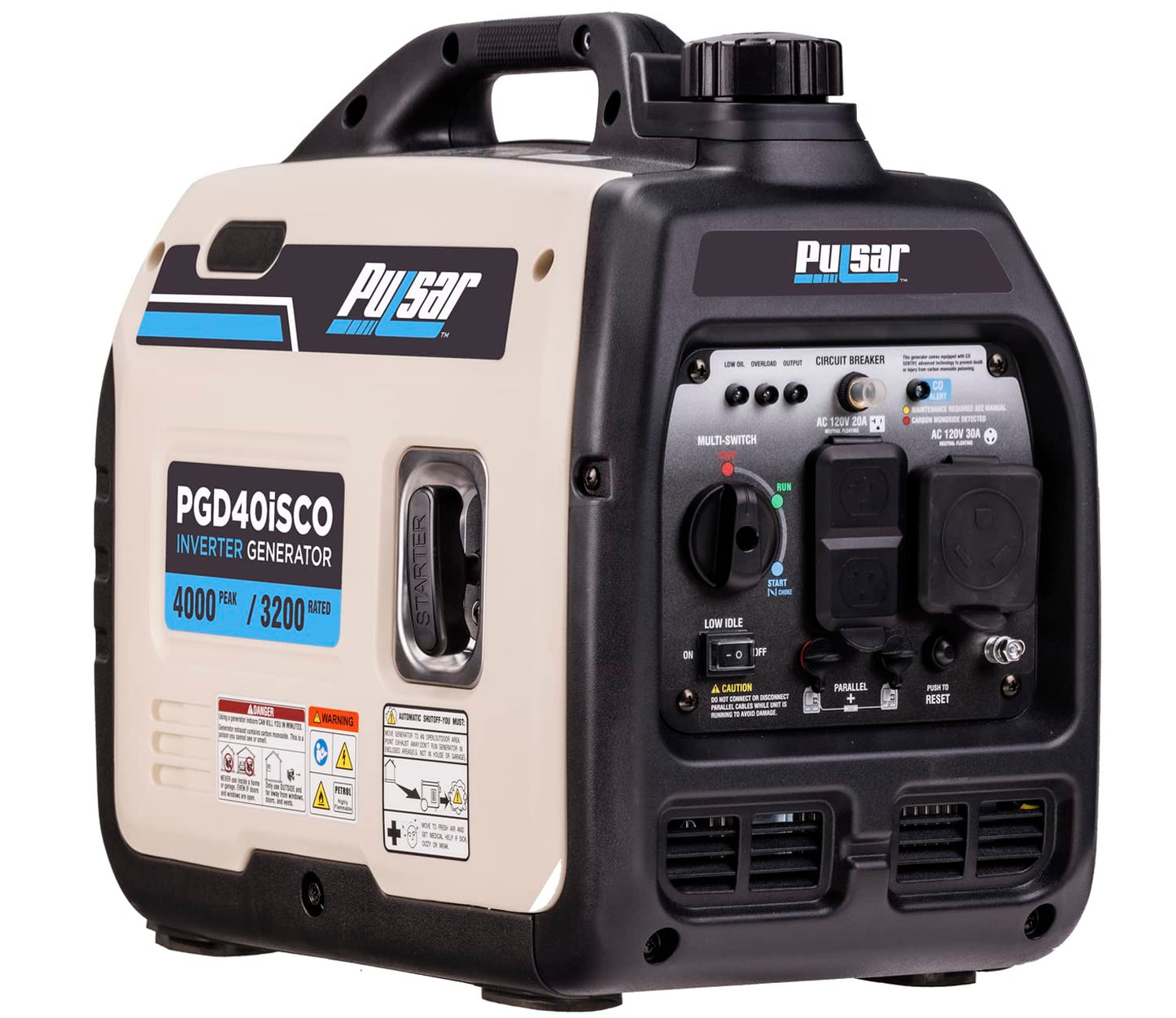 Pulsar PGD40ISCO Ultra Light Quiet 4000W Portable Gas Inverter Generator, white