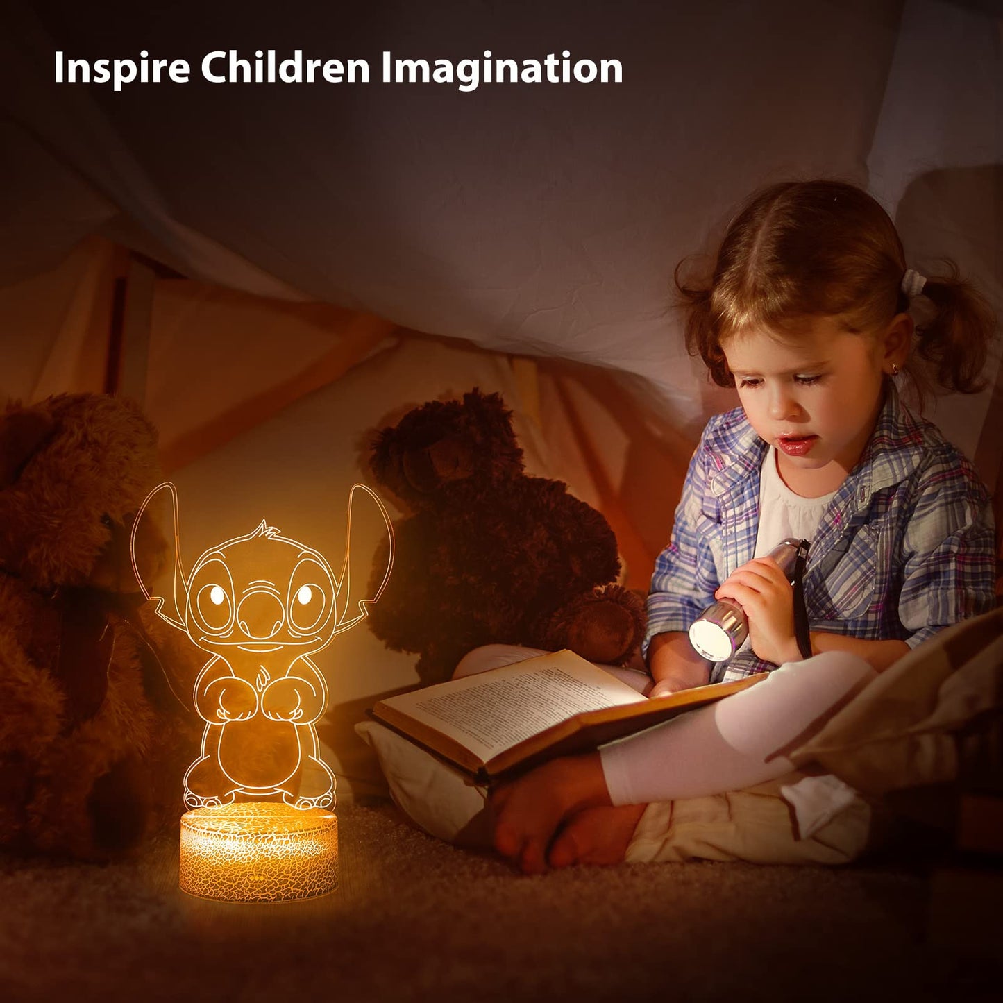 Hoofun Stitch Lamp: 3D Illusion Night Light with Touch & Remote Control, 16 Colours Anime Desk Lamp, Gifts for Girls, Kids Room Decor, Stitch Merch Stuff for Birthday Christmas Holidays