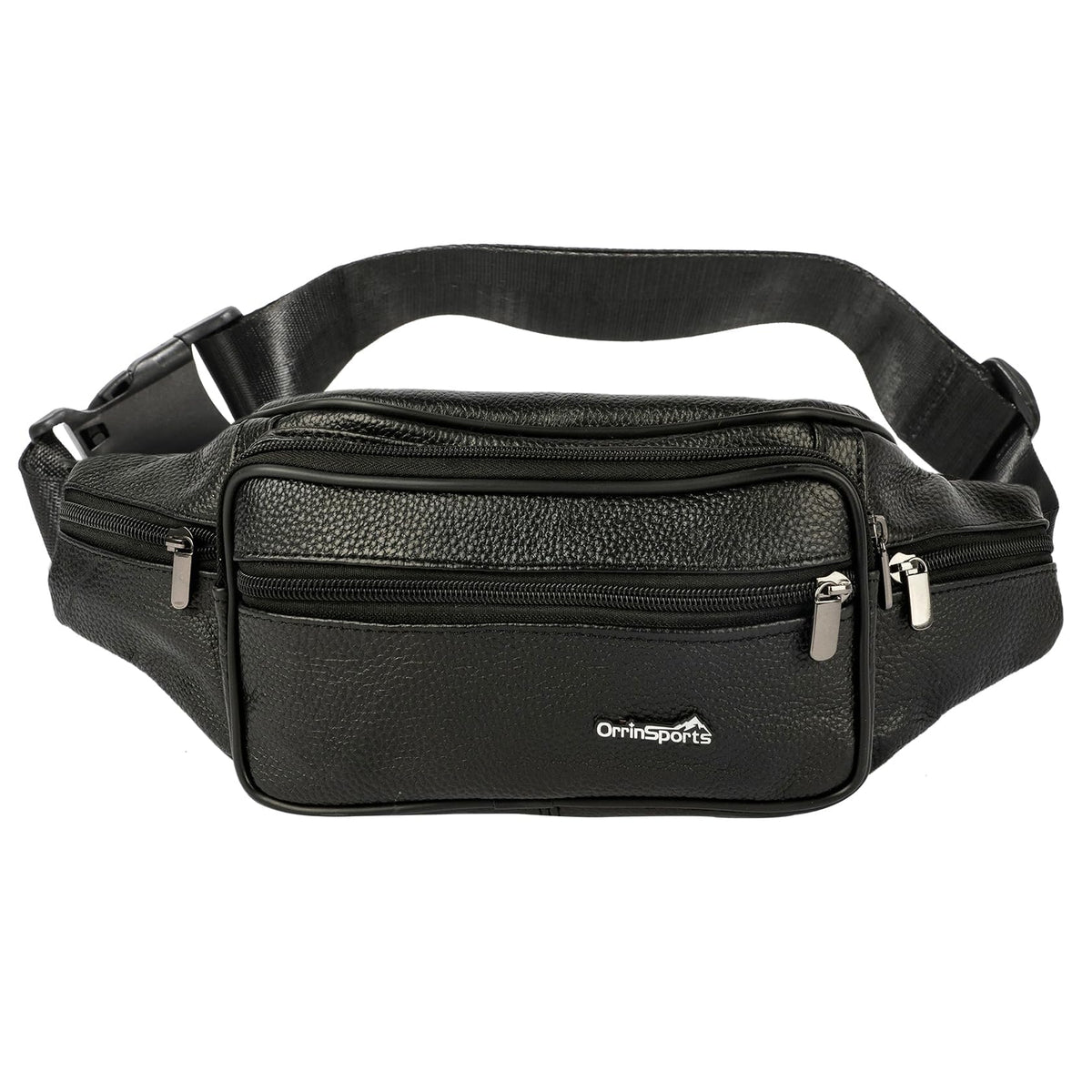 Leather Fanny Pack for Men Women,Genuine Leather Waist Belt Bag with Adjustable Strap Belt Hip Bag with Multi-Pockets for Travel Sports Running Cycling Hiking(Black)