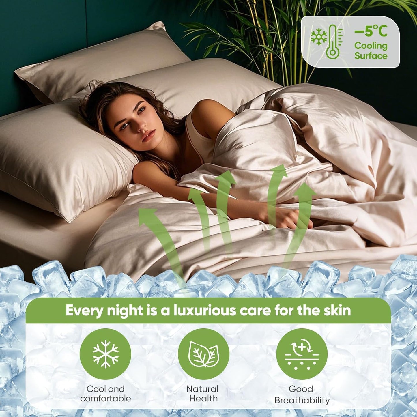 TWK Real 100% Viscose Derived from Bamboo Sheets Set King Size, Cooling & Silky Soft for Hot Sleeper, Luxury with Breathable & Moisture Wicking Fabric, 18" Deep Pocket with Corner Straps (Sand, King)