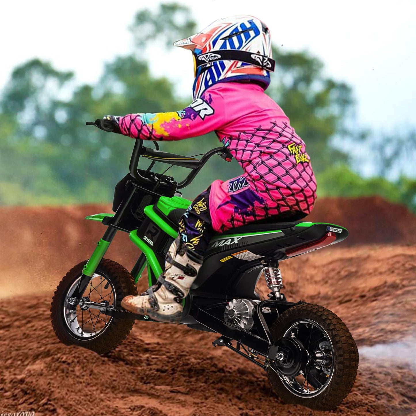 Garvee 24V 350W Kids Electric Dirt Bike - 3-Speed Modes, Up to 14.29 MPH, Off-Road Ride-On Motorcycle, Safe Metal Suspension, Shock-Proof, Max Weight 135 lbs for Boys & Girls Ages 6-12 - Green 7