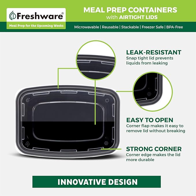 Freshware Meal Prep Containers 1 Compartment Food Storage Containers