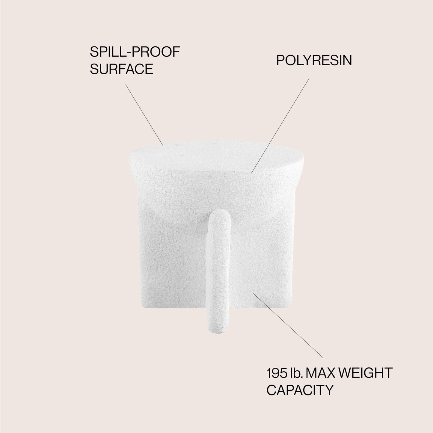 JONATHAN Y Brady Indoor/Outdoor Accent Table & Garden Stool, Minimalist Geometric Weather Resistant Sculptural Side Table for Patio, 17.75" x 16.25", White Frosted TBL1109B