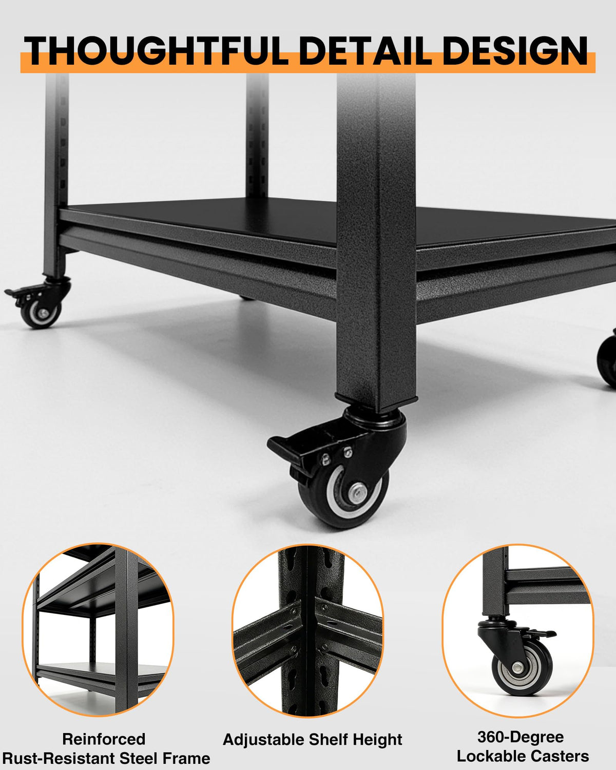 Pterying 52" Rolling Work Table, Adjustable Height Workbench with Lockable Wheels, Pegboard, Heavy Duty Mobile Work Bench for Garage, Tool Workshop, Woodworking and Mechanics