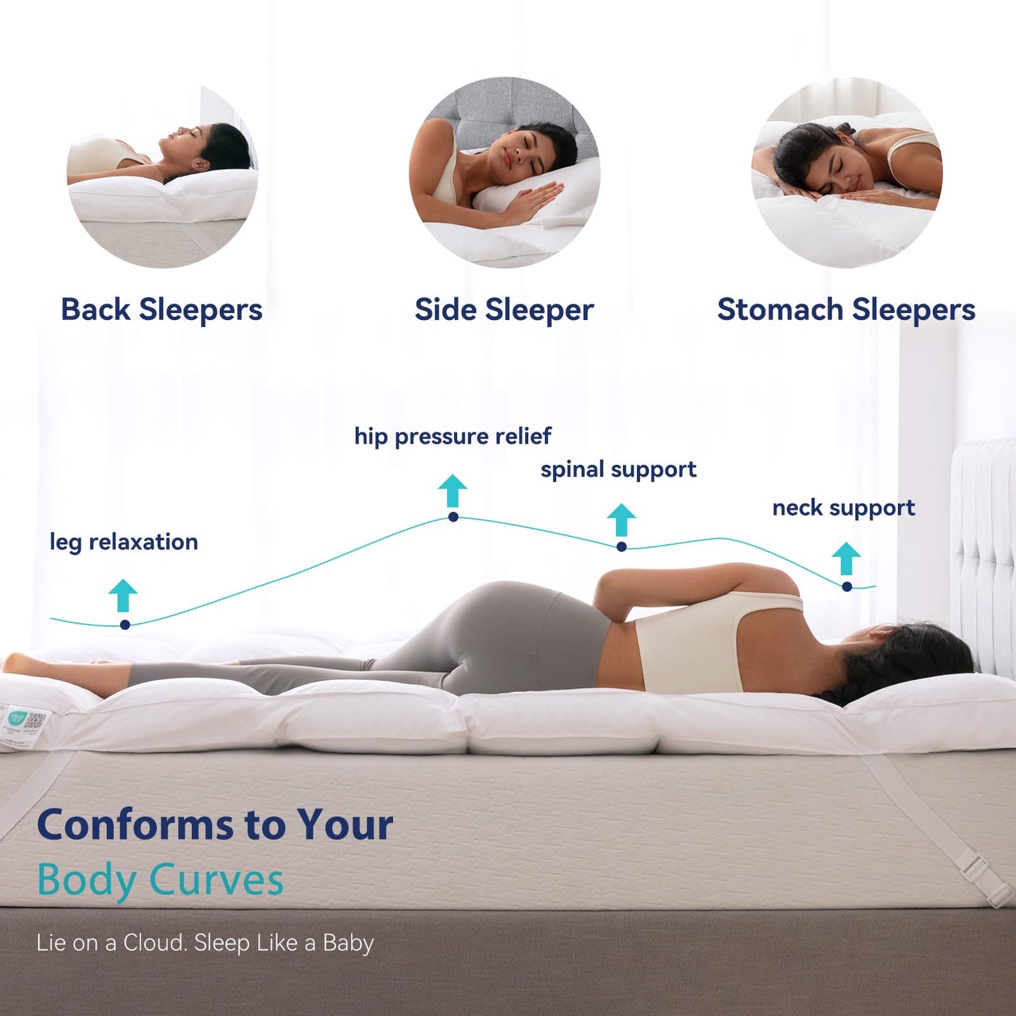 LeWinBedding 3 Inch White Goose Feather Mattress Topper,Queen Feather Bed Topper,Mattress Cover with Straps,Ultra Soft Pillowtop,100% Cotton Fabric(60”x80”)