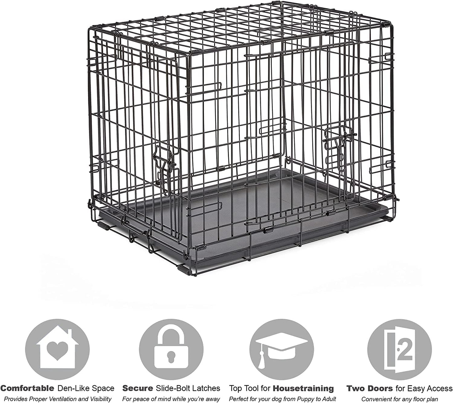 New World Newly Enhanced Double Door 60.96 cm (24-Inch) Dog Crate for Small Dog Breeds; Includes Leak-Proof Pan, Floor Protecting Feet, & New Patented Features; B24