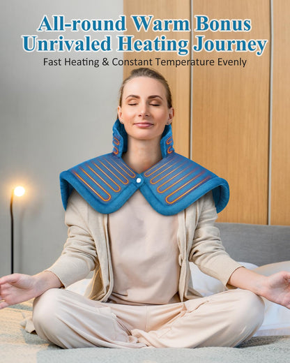 Heating Pad for Neck Shoulders Back, Valentines Day Gifts for Him Her Men Women Mom Dad, Weighted Electric Heated Wrap 6 Heat Settings 4 Timers Auto Off, Birthday Anniversary Retirement Gifts, Blue