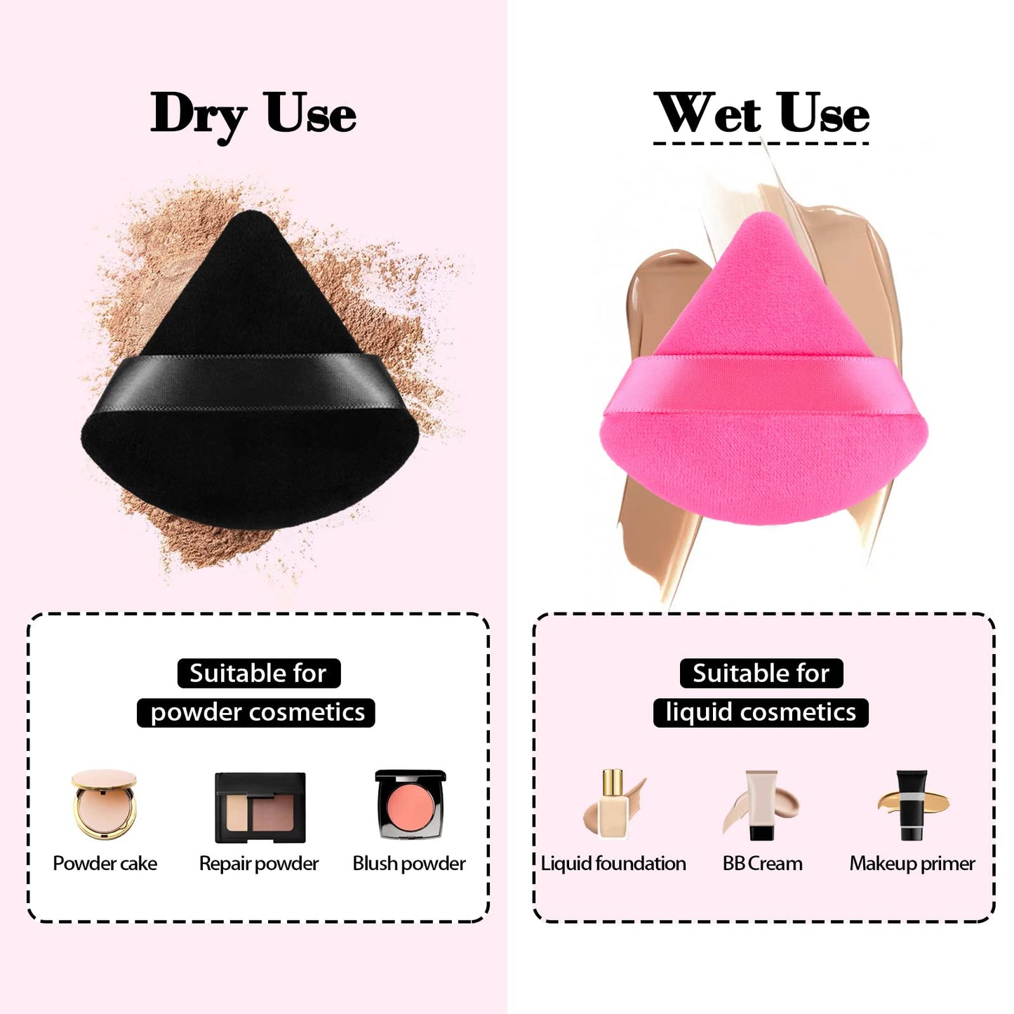 8Pcs of Triangular Powder Puff Makeup Sponges, Made of Super-soft Velvet, Designed for Contouring, Eye, and Corner, Beauty Blender Foundation Mixing Container.(Black)