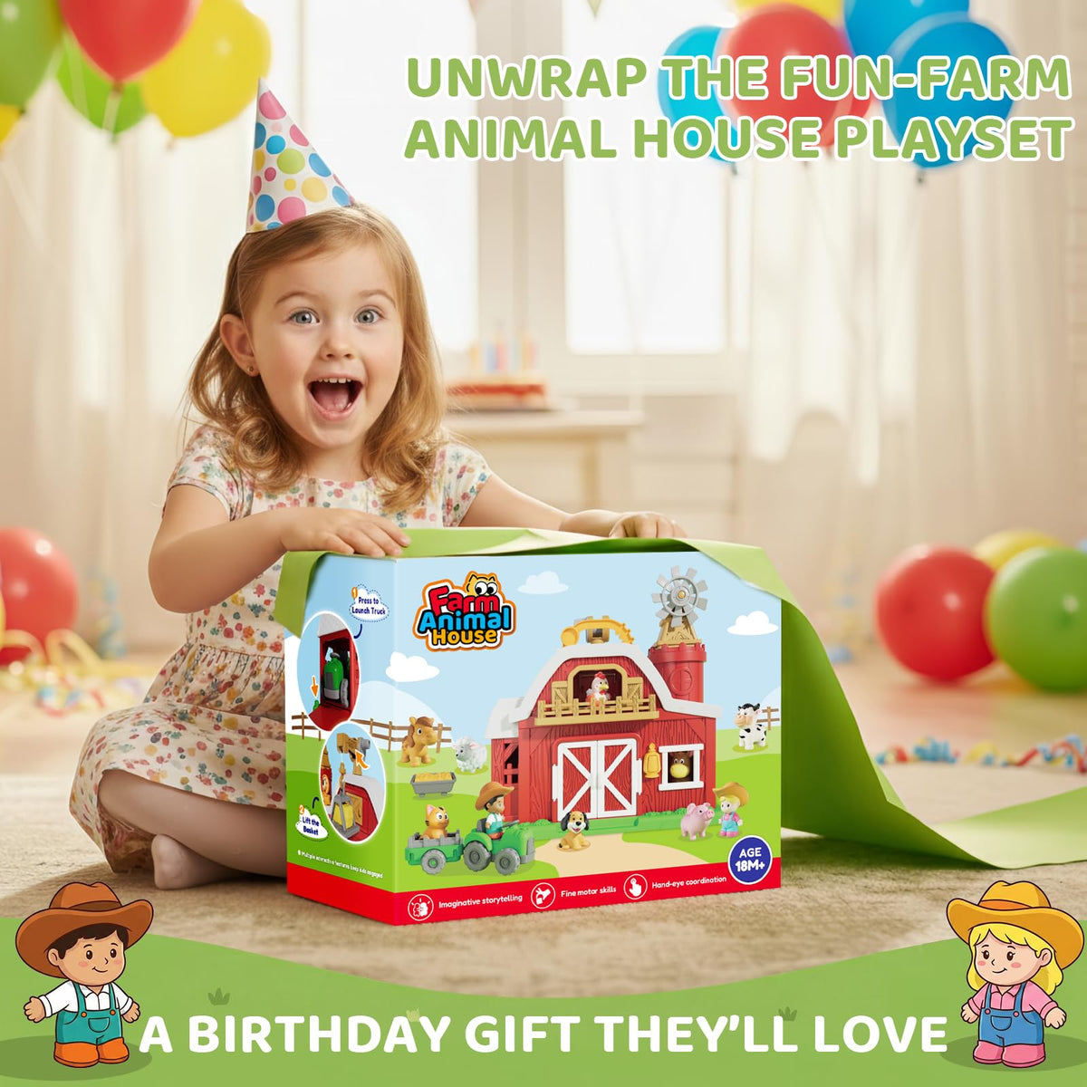 30-Piece Upgraded Farm Animal Big Barn Playset Gifts for Toddlers Christmas|Montessori Learning Toys for 18 Months Olds Girls Boys|Pretend Animal with Tractor Birthday Gifts for 2 Years