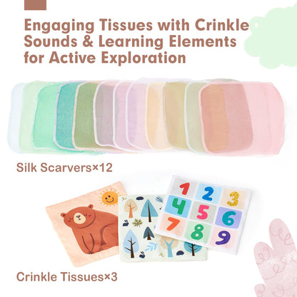 hahaland Baby Tissue Box Toy - Baby Toys 6-12 Months Montessori Toys for 6 Month Old Must Haves - Boy Girl Shower Gifts for Babies 6 9 12 18 Months Old Developmental Sensory Pulling Play Scarf Toy