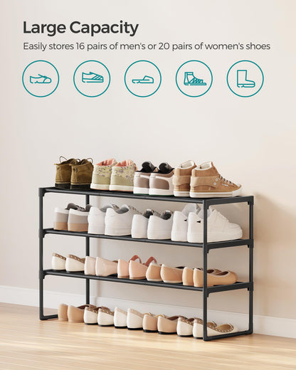 SONGMICS Shoe Rack, 3-Tier Shoe Organizer, Metal Storage Shelf, Upright or Upside Down, for 16-20 Pairs, Stackable, for Entryway, 11.8 x 36.2 x 21.7 Inches, Black ULSA303B02