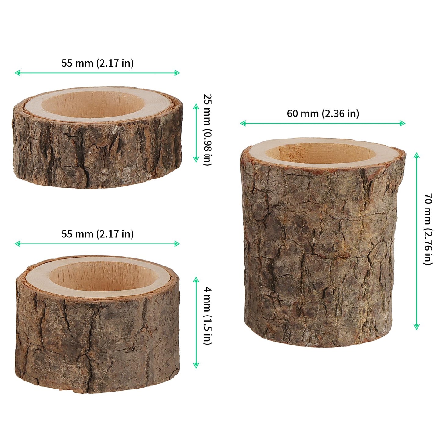 FUNSUEI 18 PCS Wooden Tea Light Candle Holders, Rustic Wood Votive Log Candle Holders, Rustic Wood Votive Candle Holder for Table Decoration, 3 Sizes