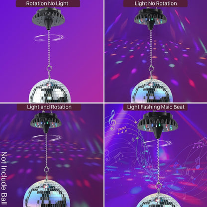 Disco Ball Motor Rotating with Light: Rechargeable Disco Ball Spinner with Remote Adjustable Speed - 18 RGBW LED Light for Wedding Party Decor
