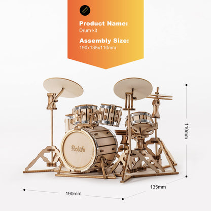 Rolife 3D Wooden Puzzles Drum kit Craft Model Kits for Adults to Build Musical Instruments Birthday Gift for Family and Friends 246 Pieces, Drum kit