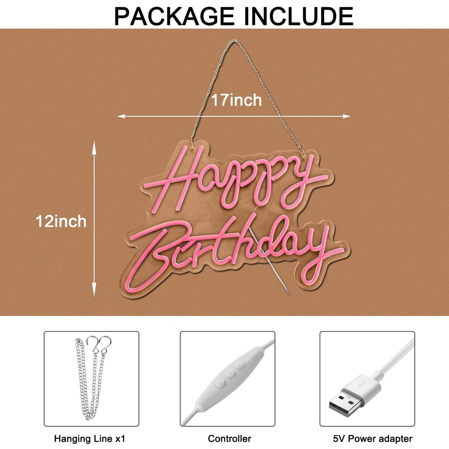 Happy Birthday Neon Sign for Wall Decor, with Dimmable Switch, Reusable Neon Light Sign for All Party Decoration(17X12inches,White)