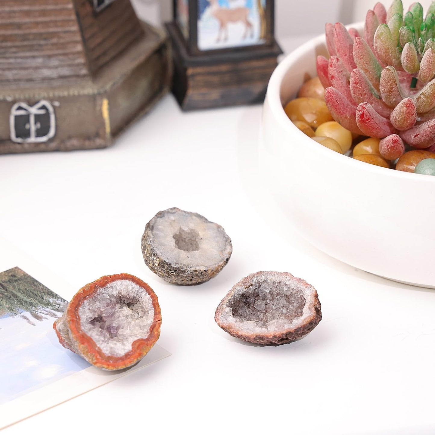 Sportmusies Irregular Natural Geode Agate Crystal Cluster Mineral Specimen Desk Shelf Home Decoration, Reiki Healing Yoga Oil Diffuser Stone, 0.98-2.56 inches
