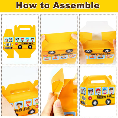 ojustbeok 24Pcs School Bus Party Treat Boxes School Bus Gift Box Party favor Yellow School Bus Goodie Gift Boxes for Kids Classroom Decorations Welcome Back to School Birthday Baby Shower Supplies