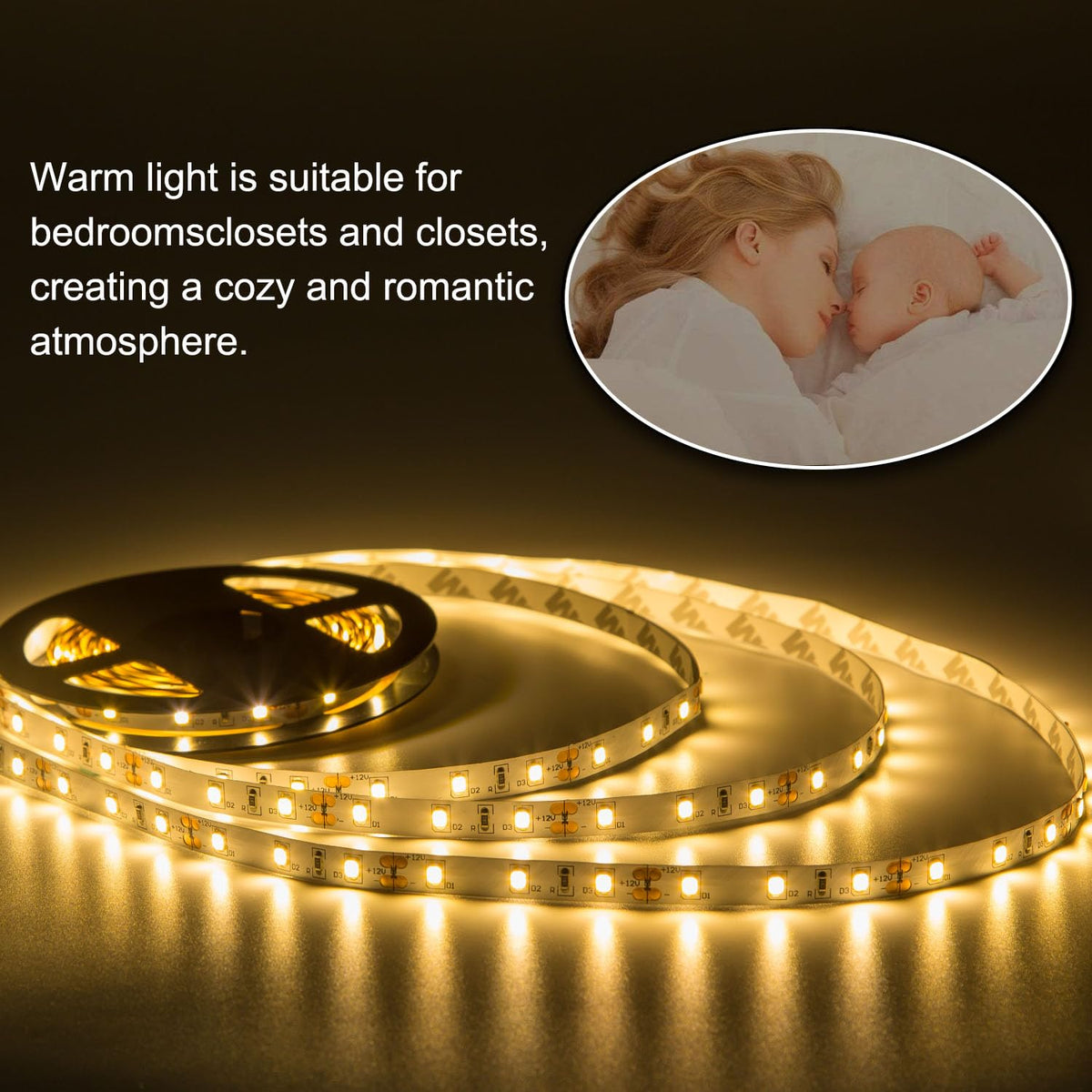 JUNWEN 20FT LED Strip Light Warm White 360 LED Beads,12V Soft Dimmable Warm Lights Strip, for Bedrooms, Mirror, Kitchen, Home Decoration, Not Waterproof