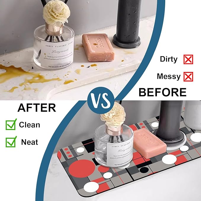 Abstract Geometric Sink Faucet Absorbing Mat Vintage Tile Super Absorbent Fast