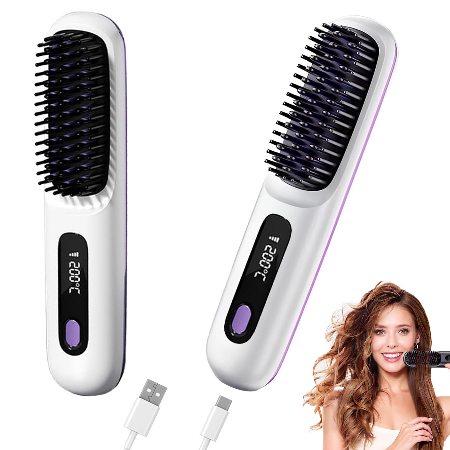Go Brush Pro Hair Straightener – Cordless Comb with Negative Ion, 4000mAh Fast Heating & Portable Travel Design, Rechargeable Brush for Straightening and Curling (1Pcs)