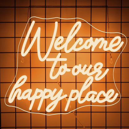 NOSUN This is Our Happy Place Neon Sign Happy Place Neon Signs for Wall Decor Dimmable Warm White LED Signs for Bedroom Classroom Man Cave Home Bar Birthday Party Game Zone Decor Neon Classroom Sign