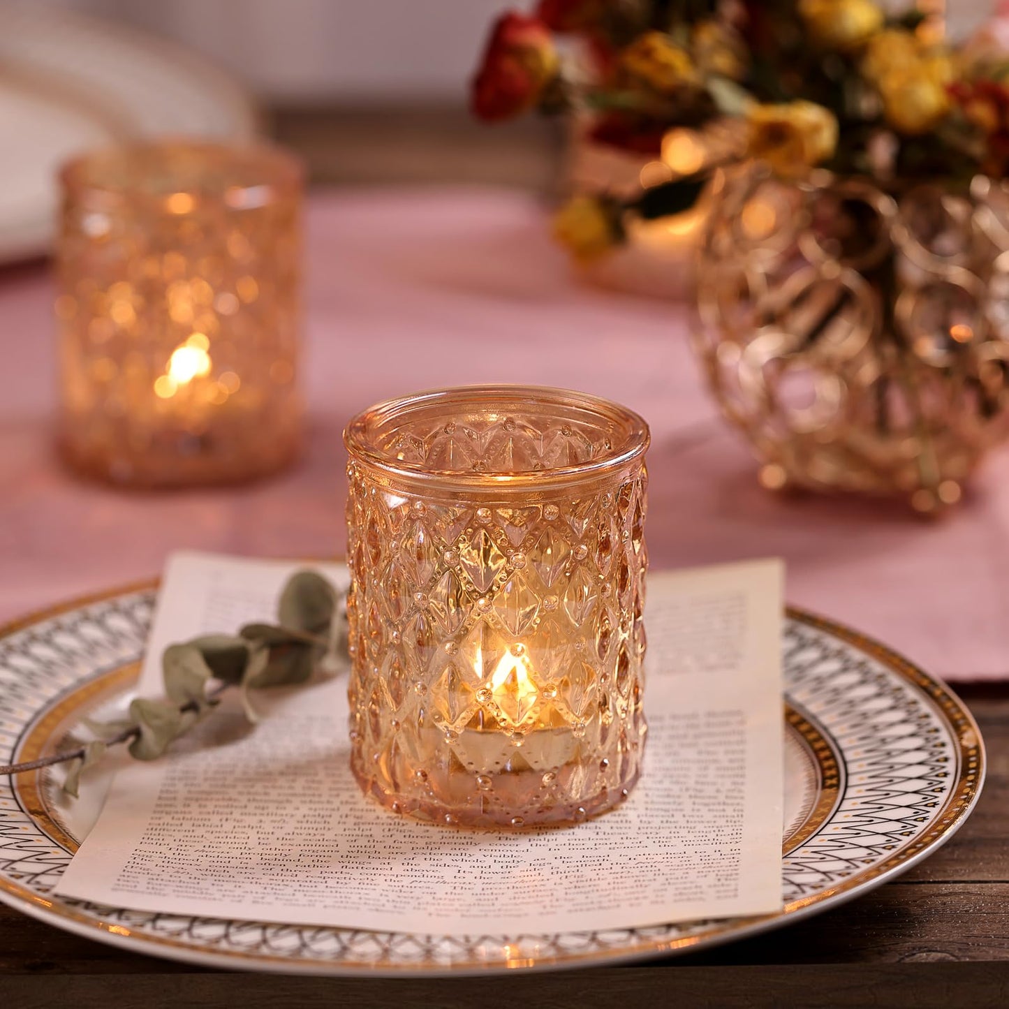 36 Pcs Gold Votive Candle Holders, Tealight Candle Holder Glass for Table Centerpieces, Gold Candle Holders for Wedding Decor, Bridal Shower & Home Parties Supplies Decor