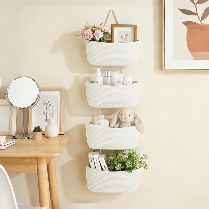 Dahey Over The Door Hanging Basket 4-Tier Woven Boho Wall Mounted Storage