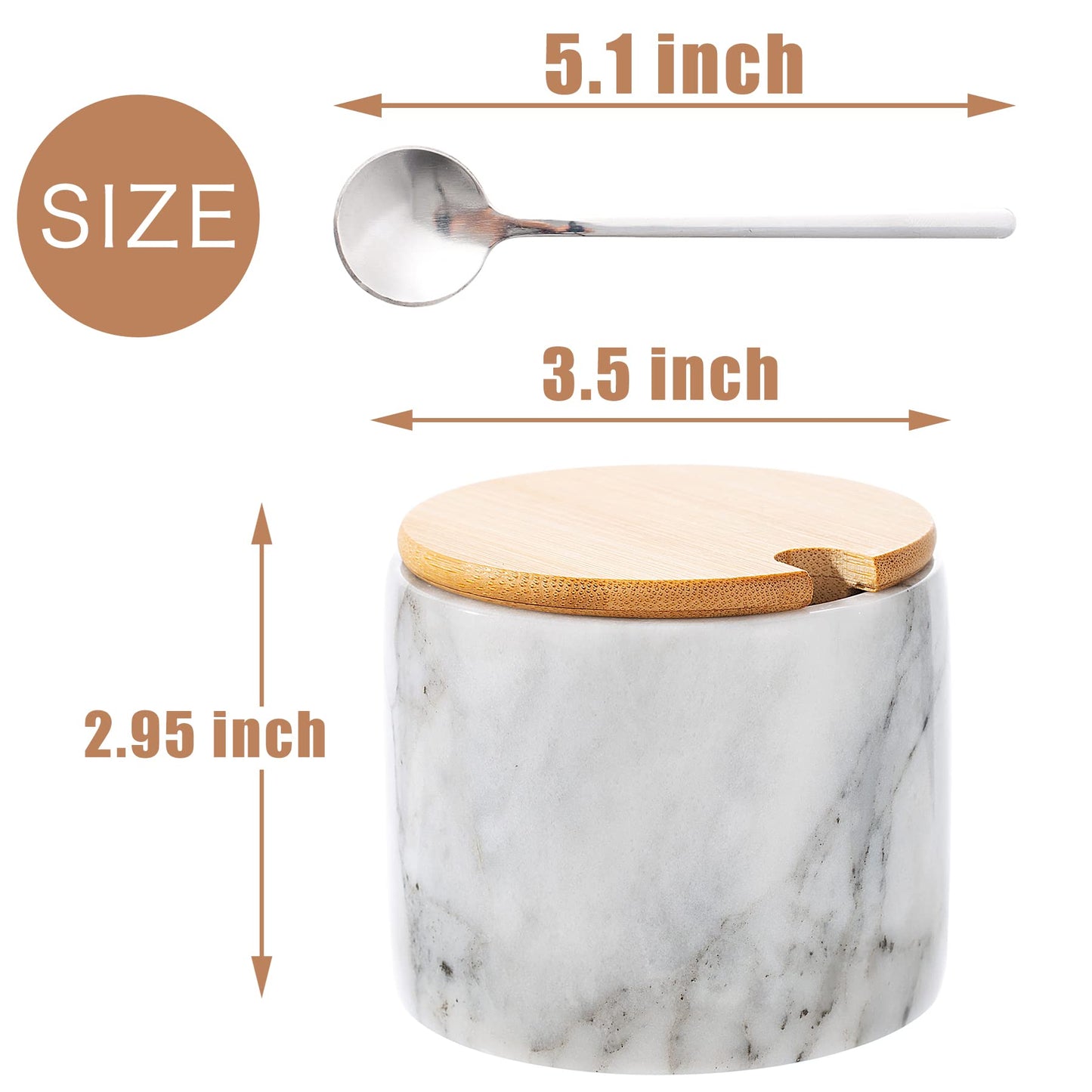 NHKRTE Marble Salt Cellar with Lid & Spoon, 11oz Salt and Pepper bowls, Handcrafted from Natural Marble, Smooth Inside (White)