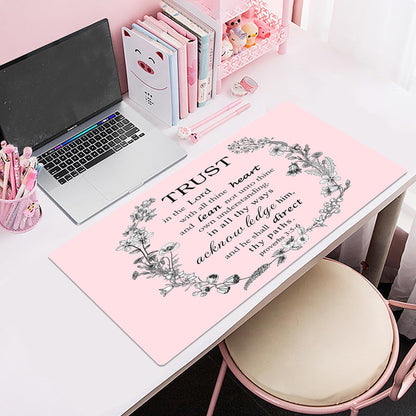 EOBTAIN Pink Large Mouse Pad Bible Verse Keyboard Mat 31.5x15.7 Inch Scripture XXL Extended Desk Mat Smooth Non-Slip Rubber Mousepad Relaxing Spiritual Desk Accessories for Office Home