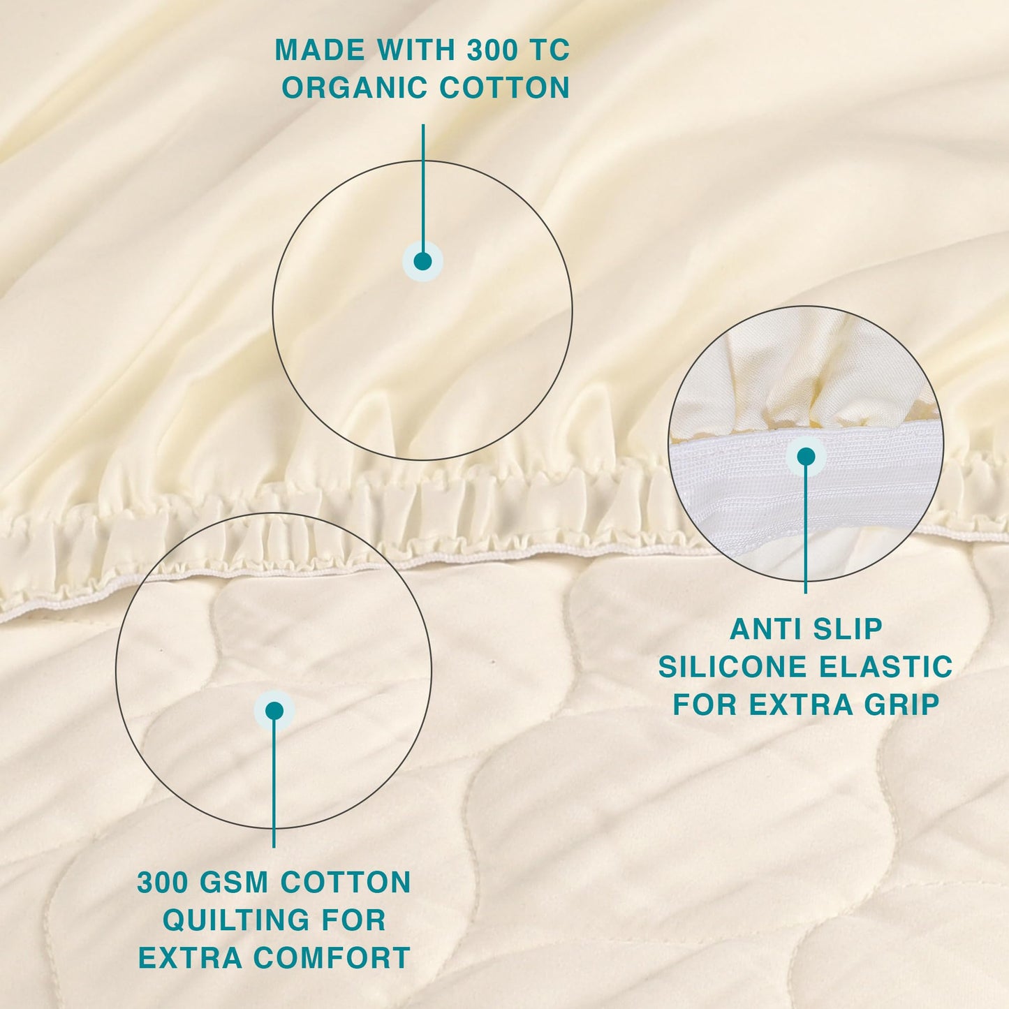 FABDREAMS Organic Quilted Mattress Protector King Size | Mattress Pad | Mattress Cover| Naturally Breathable | Noiseless| Fits up to 17" Deep Pockets| Temperature Regulating | Ivory