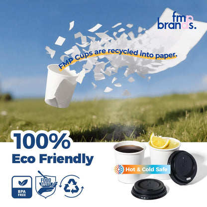 Fit Meal Prep 100 Pack 6 oz Disposable Coffee Cups with Lids, Premium To Go Paper Cups, Leak Proof Hot Coffee Cups with Lids for Travel, Office, Hot/Cold Beverages (Black Lids)