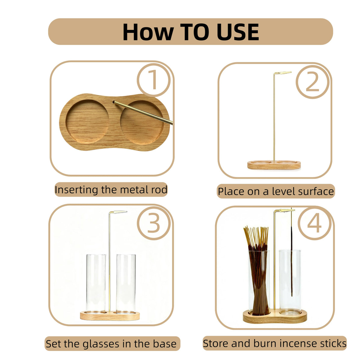 Moocervi Glass Natural Incense Holder,Warm Minimalism Incense Sticks Burner Holder with Storage,Hang Upside Down Incense Holder for Sticks with Glass Ash Catcher for Meditation Yoga Room (Natural)
