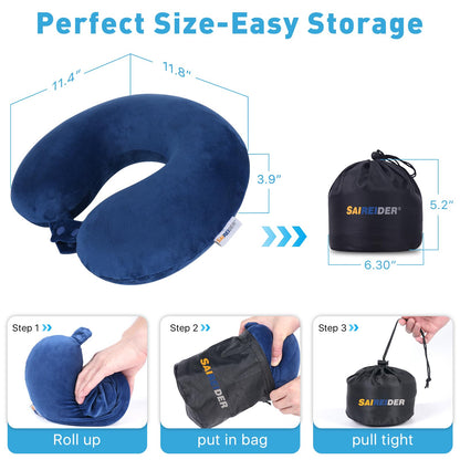 SAIREIDER Neck Pillows for Travel-Head Neck Support Travel Pillow for Traveling, Car, Home, Office Adjustable(Navy Blue)