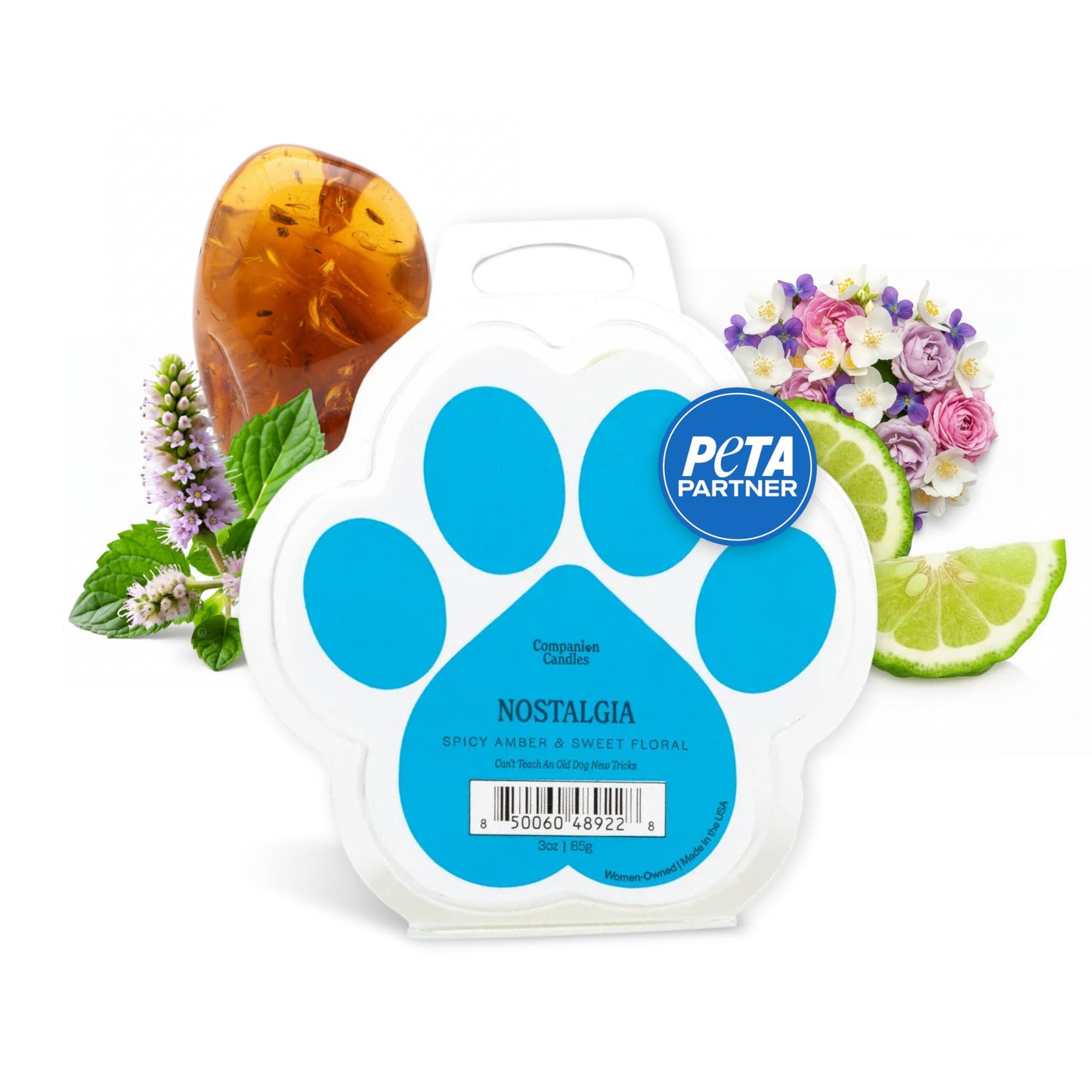 Companion Candles Nostalgia Pet-Friendly Wax Melt – Spicy Amber & Sweet Floral Fragrance - Coconut Soy Wax, Long-Lasting Scent, Made in USA, 3 oz
