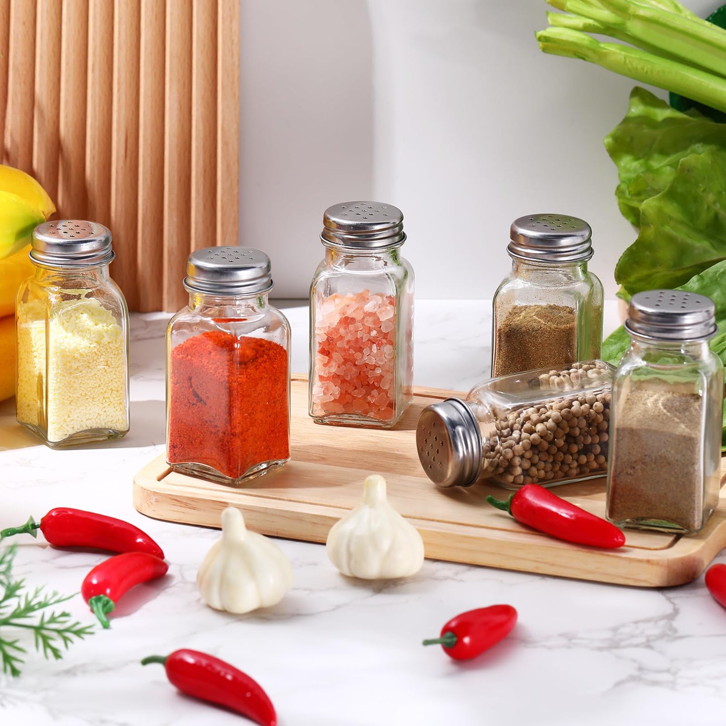Zhehao 96 Pcs Clear Salt and Pepper Shakers with Stainless Steel Lid 3.54 x 1.5 Inch Spice Jars Salt Pepper Shaker Set Glass Salt Shakers for Kitchen Salt Holder for Kitchen Restaurant, 1.7 oz