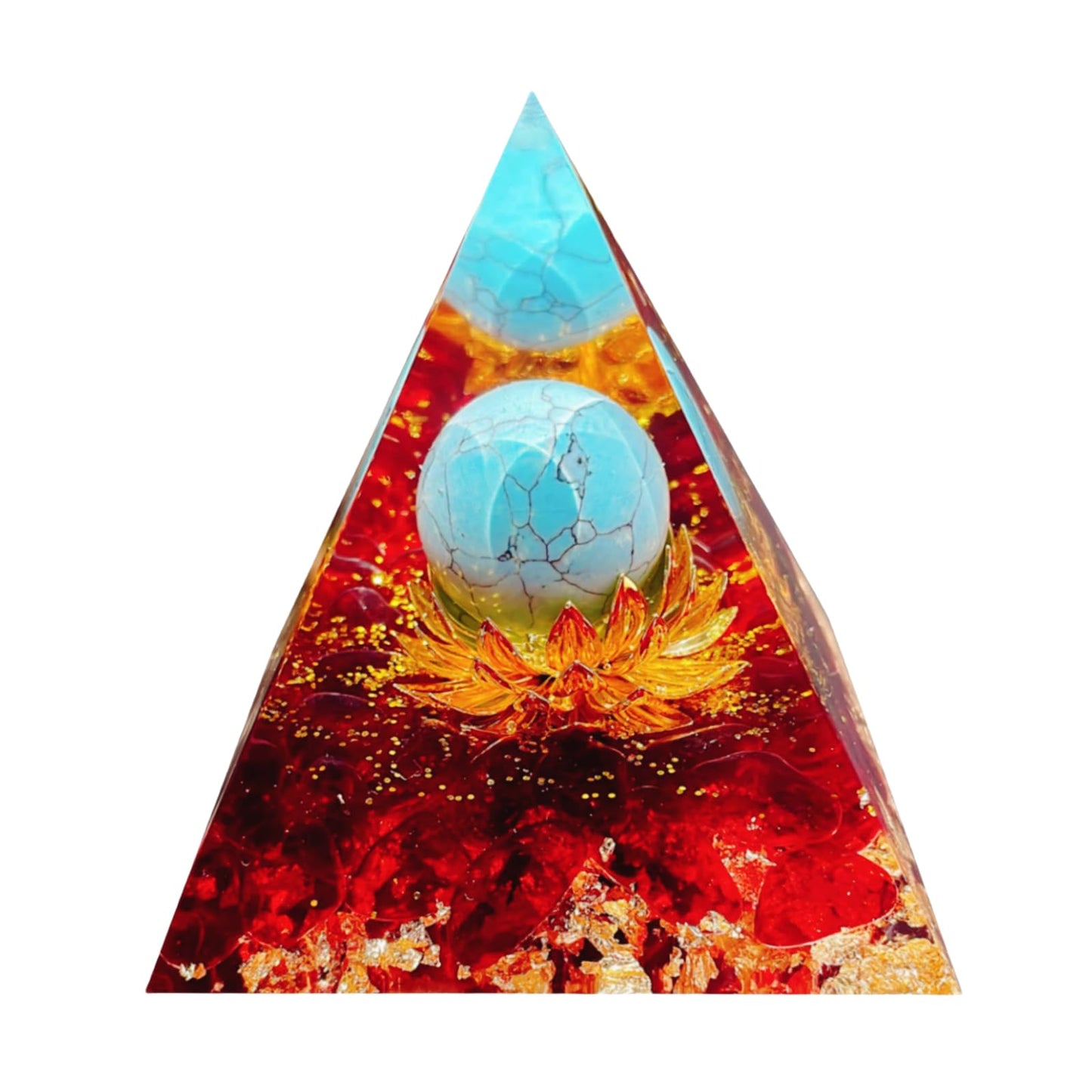 Saefheled The Flower of Life Orgone Pyramid,Natural Energy Red Glaze&Turquoise Orgonite Crystal Healing Pyramid,for Reduce Stress, Balance Chakra,Meditation Attract Luck,Accumulate Wealth&Health(6cm)