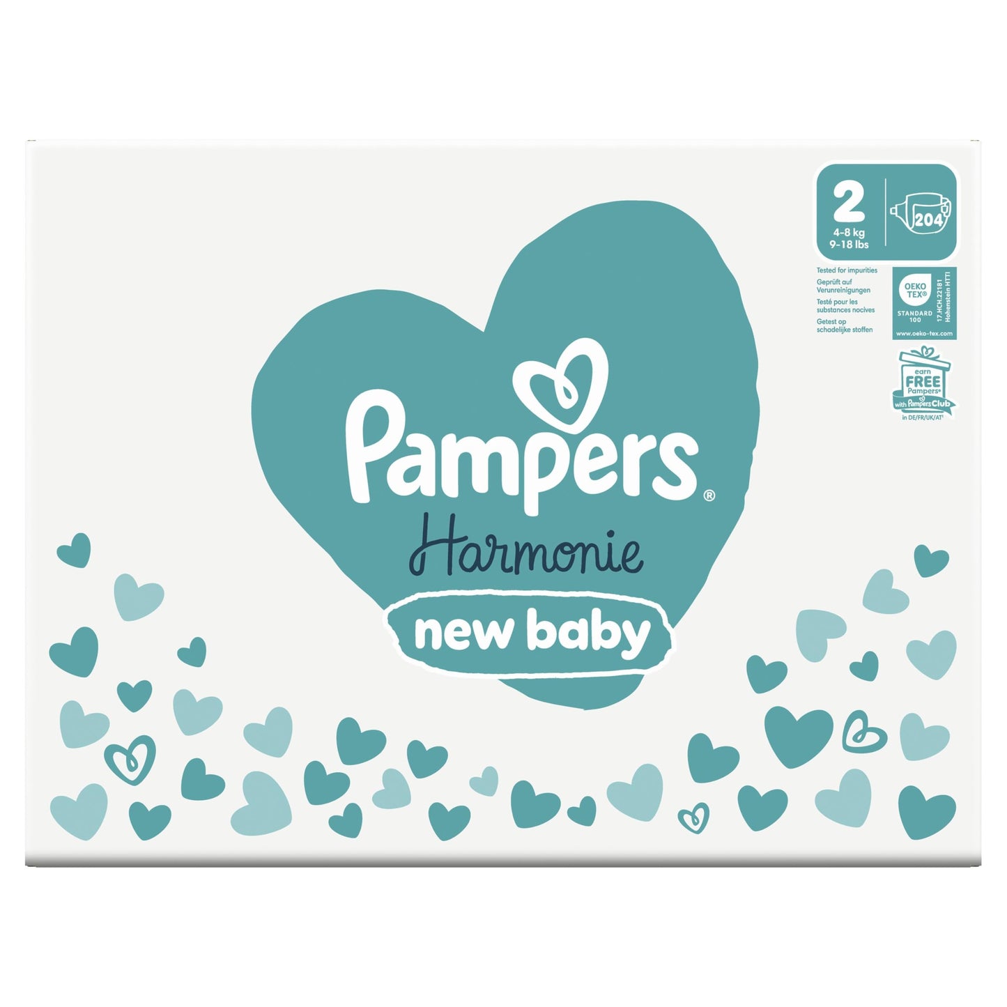 Pampers Harmonie Nappies Size 2, 204 Nappies, 4kg-8kg, Monthly Pack, Gentle Skin Protection with 100 Percent Pampers Protection