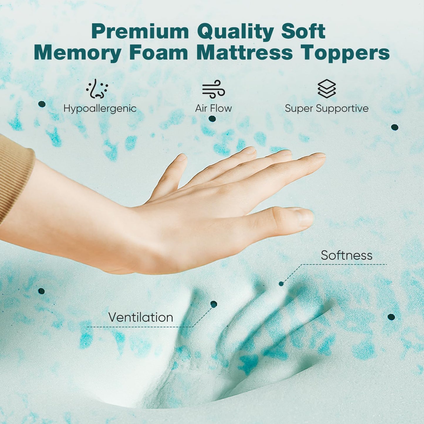 Sweetcrispy Mattress Topper Queen, Memory Foam 3 Inch Thick Gel Infused Cooling Pad for Pressure Relieve for Queen Size Bed, Sleeper Sofa, RV, Camper, CertiPUR US, Breathable