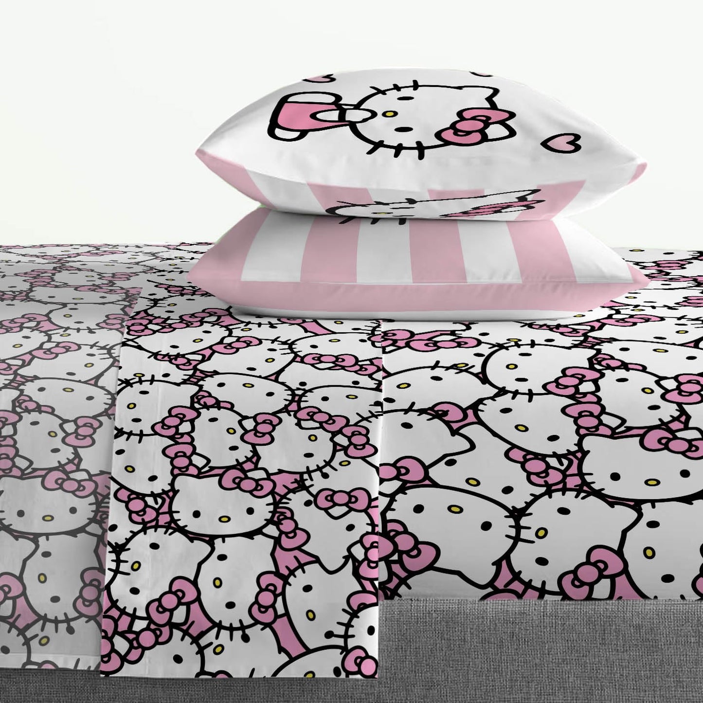 Jay Franco Hello Kitty Cute Queen Sheet Set - 4 Piece Sanrio Super Soft Microfiber, Fade Resistant, Machine Washable, Deep Pocket 10 in, 2 Pillowcases, Girly Pink Kawaii Sheets (Officially Licensed)