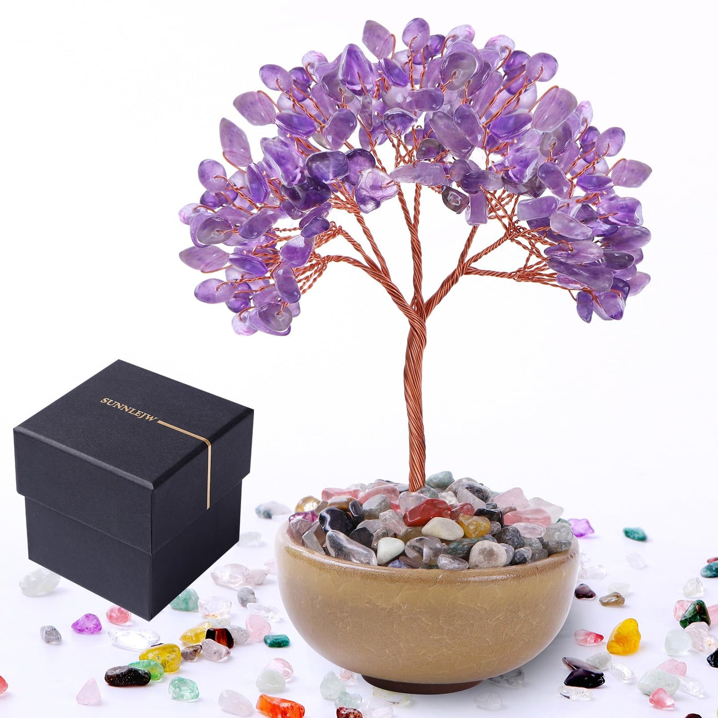 Sunnlejw Amethyst Crystal Tree of Life, Chakra Tree Gifts for Women Purple Room Decorations,Crystals and Healing Stones Reiki Positive Energy, Feng Shui Office Desk Decor Meditation